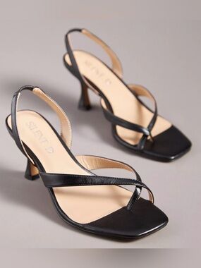 Silent D Black Slingback Crisscross Toe-Loop Heels EU Size 38=US Size 7-7.5